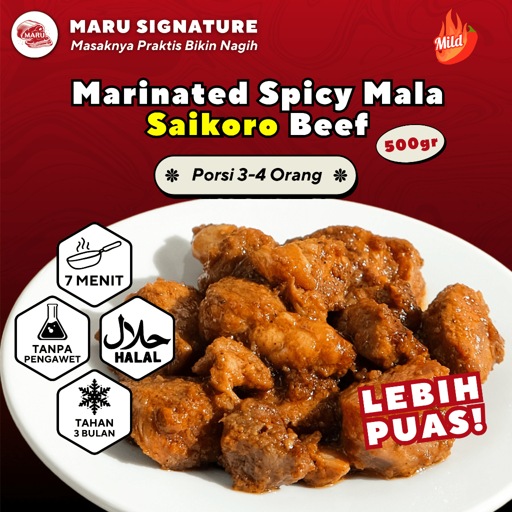 

MARU SIGNATURE Daging Sapi Saikoro Meltique Marinasi Bumbu Spicy Mala 500gr Halal BBQ Grill