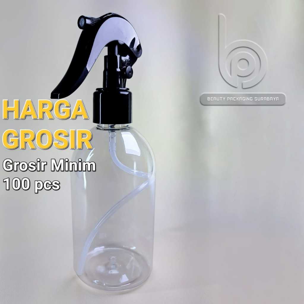 Botol Plastik PET 250ml Oval Bening Tutup Spray Trigger Bebek - GROSIR 100 PCS