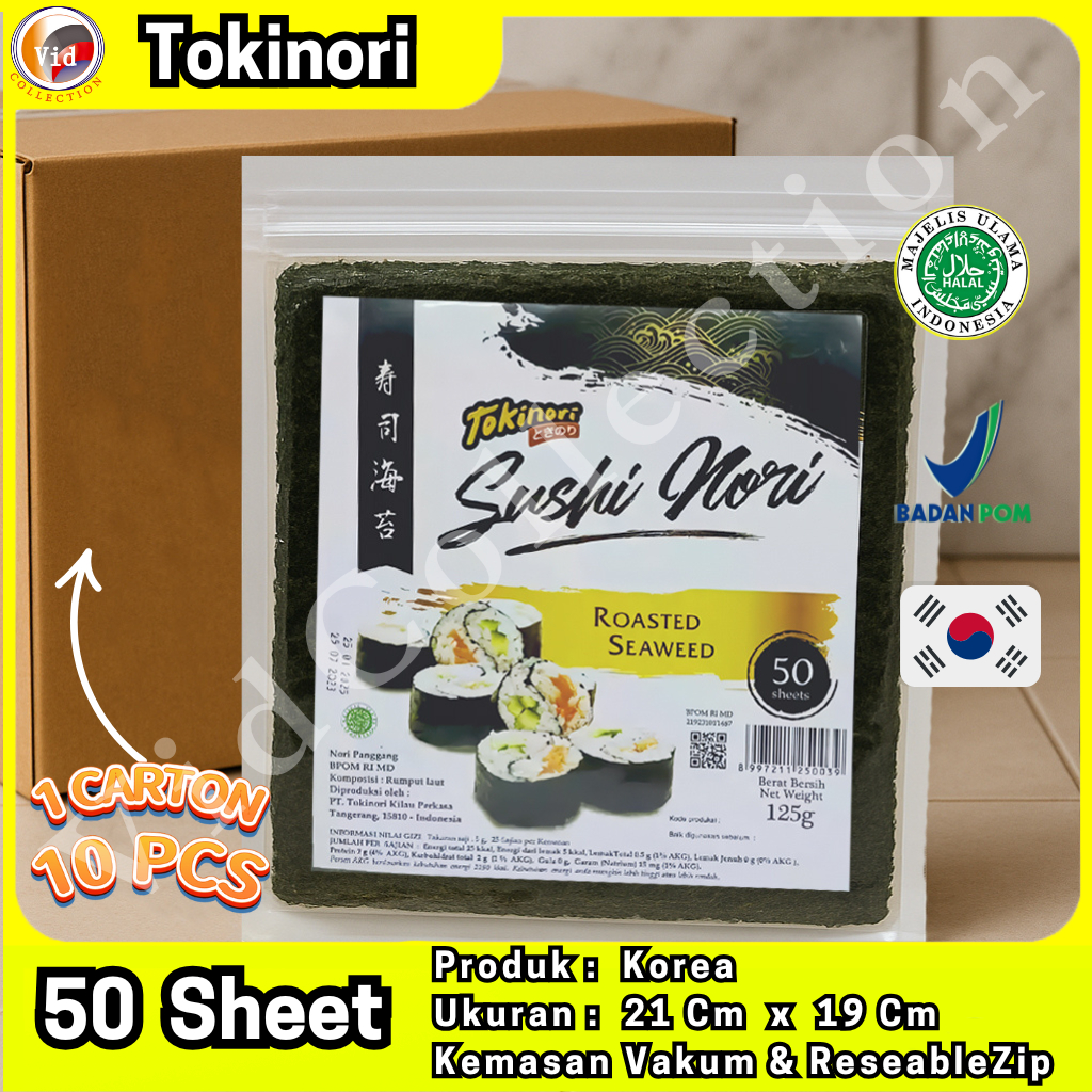 

Paket 10 Pack Tokinori Sushi Nori 50 Sheet/Lembar Rumput Laut Panggang