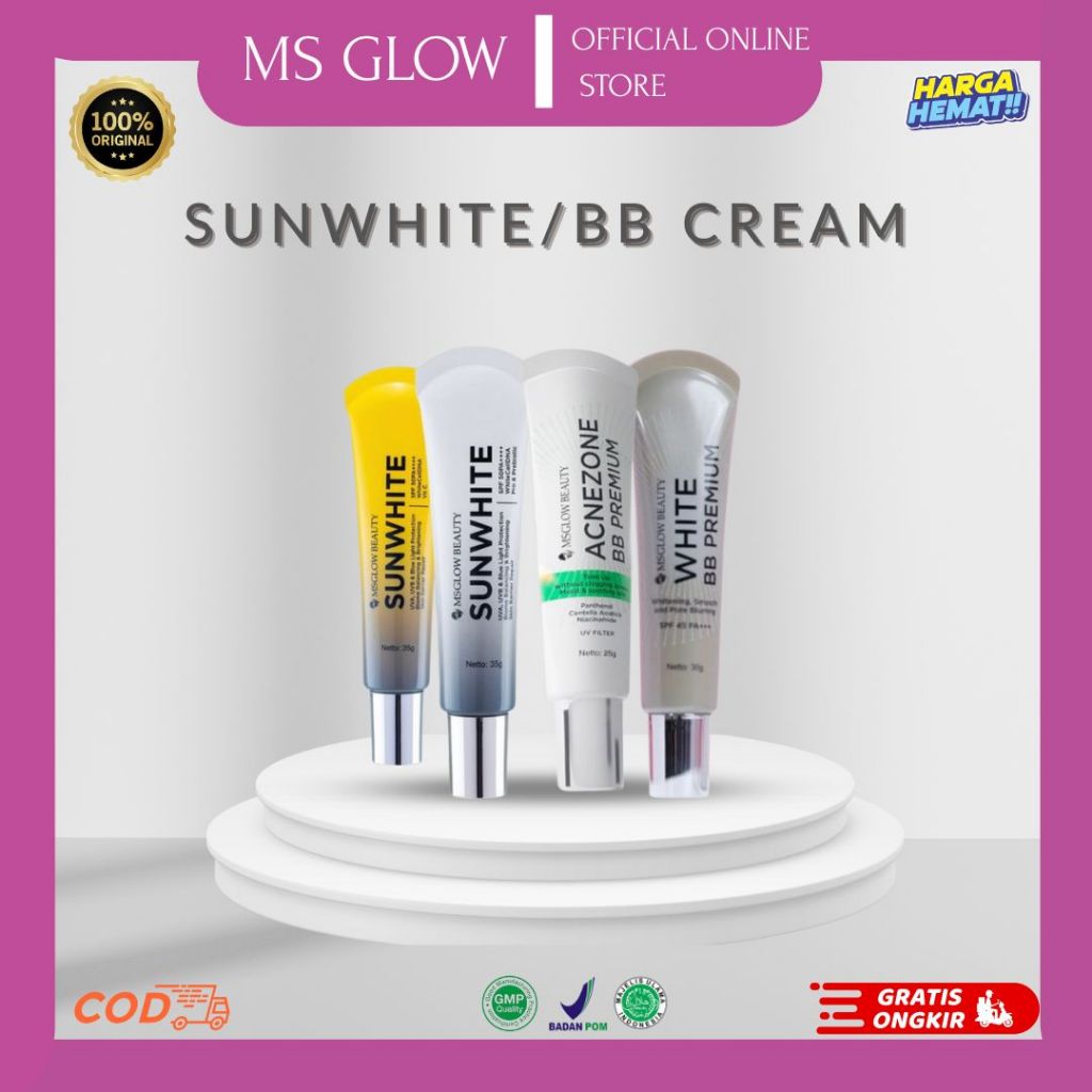 MS GLOW Sunscreen Wajah White Bb Premium Acne Bb Premium Sunwhite Vit C Sunwhite Pro