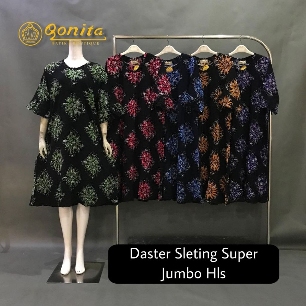 {Ld 128 CM} Daster Qonita Batik Pekalongan Daster Sleting Super Jumbo Hls Home Daster Lengan Pendek 