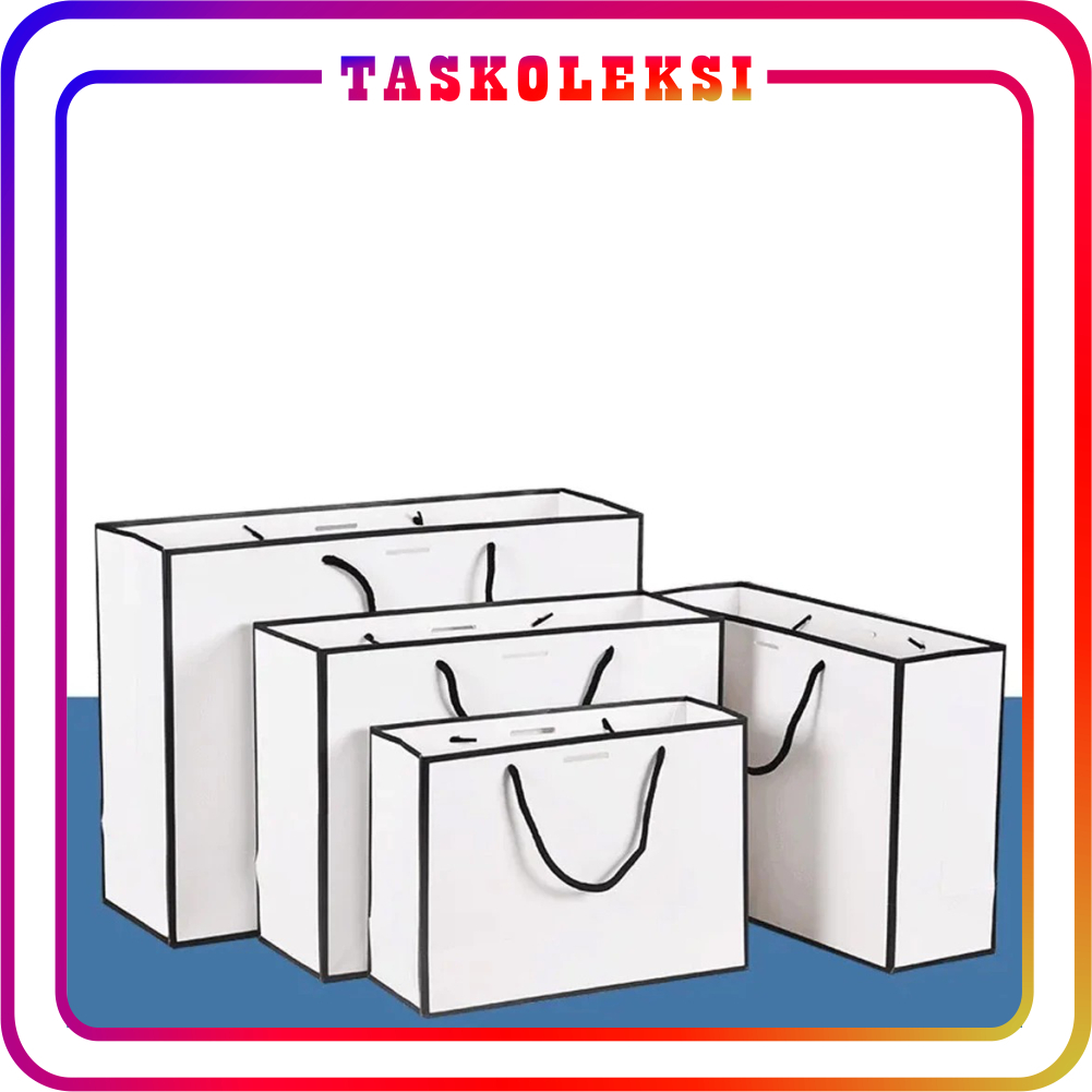 

☛TK☚ PAPER BAG JUMBO PREMIUM WHITE EDITION LIST BLACK HAMPERS GOODIE BAG TAS KADO HADIAH R1258