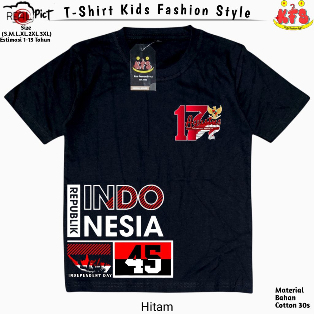 Baju Kaos 17 Agustus Merah Putih Indonesia Merdeka Hut RI Unisex Laki-laki Perempuan Usia 1-13 Tahun