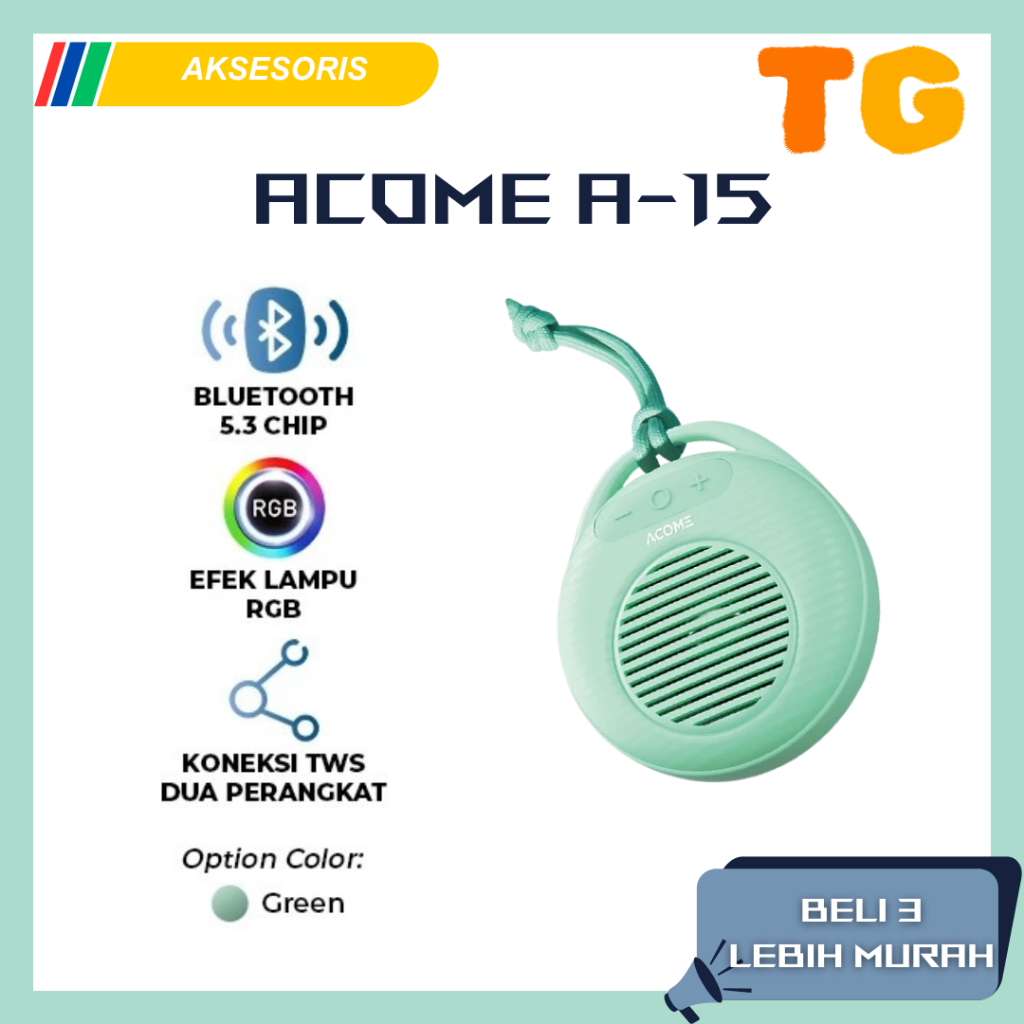 ACOME A15 Speaker Mini TWS Bluetooth 5.3 Ultra Bass With RGB Portable - Speaker Bluetooth