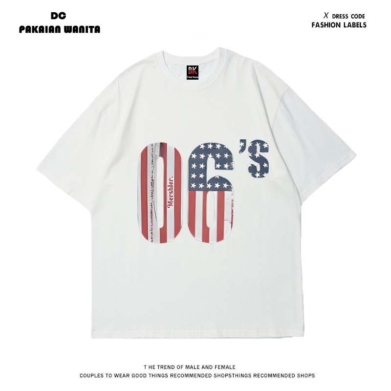 American retro "Angka yang bergaya dan sederhana" print Kaos Wanita Terbaru 2025|Kaos Cotton Combed 