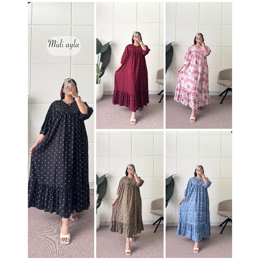 DRESS ANISA/AYLA MIDIDRESS/DRESS MIDI RAYON/DASTER PANJANG/HOMEDRESS RAYON JUMBO/DASTER JUMBO