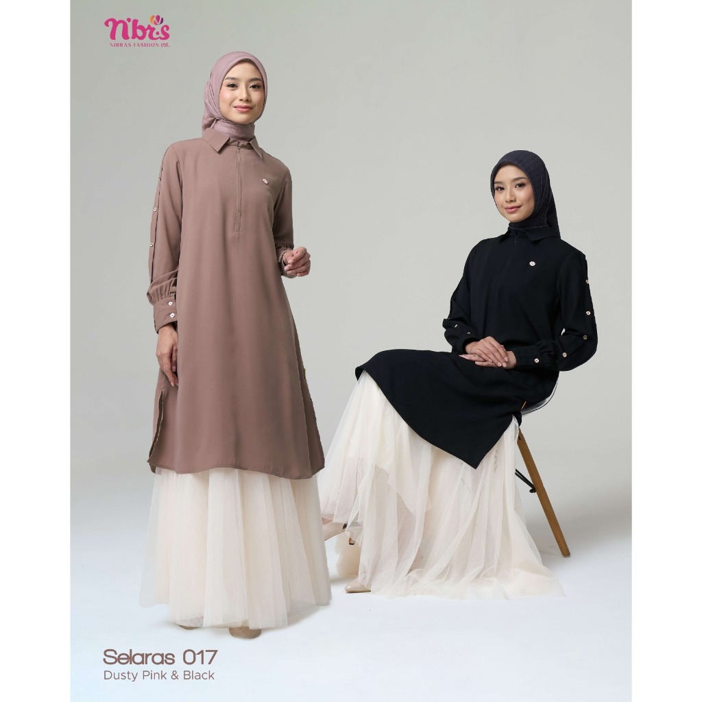 Nibras - Selaras 017 Tunik Polos Kerah Kuliah Kerja Hitam Coklat