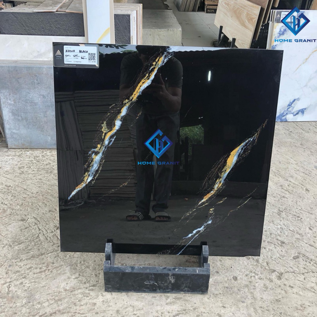 Granit lantai 60x60 hitam motif glossy arna