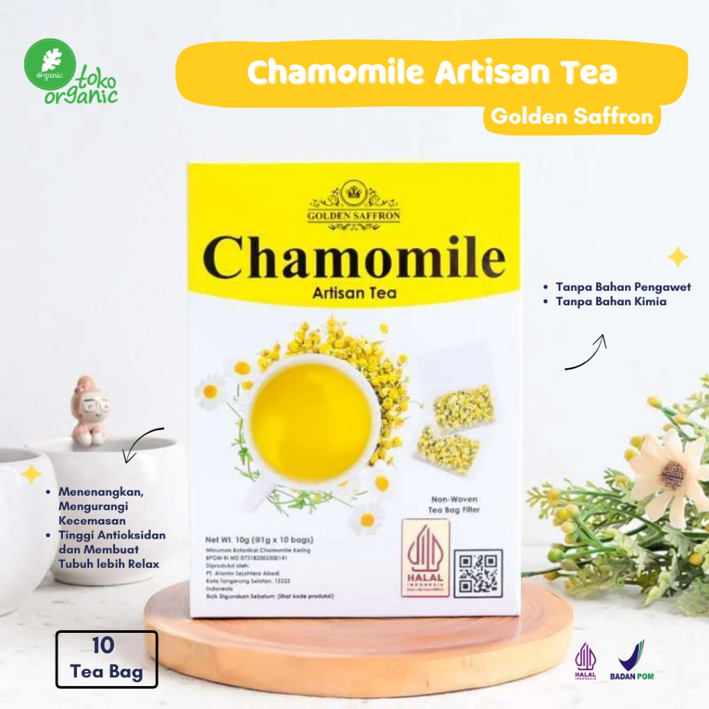 

Golden Saffron Chamomile Artisan Tea (10 Tea Bag) | Teh Herbal Chamomile, Teh Aroma Peppermint, Chamomile Tea, Teh Alami dengan Rasa Chamomile, Teh Relaksasi