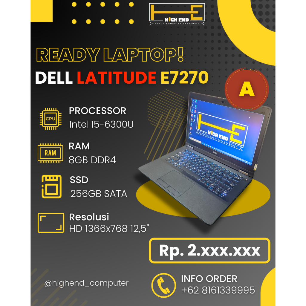 Laptop Dell Latitude E7270 – Intel i5‑6300U | RAM 8GB DDR4 | SSD 256GB | 12.5” Slim Business | Secon