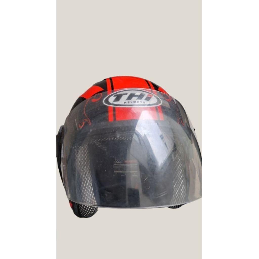 [Preloved] Helm Cewek Merah Merk THI, Kaca Bening