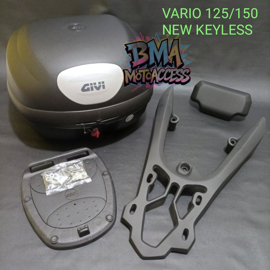 BOX GIVI E33NX & BREKET BOX+BACKREST - VARIO 125/150 NEW KEYLESS / PAKETAN BOX GIVI E33 NX - VARIO 1