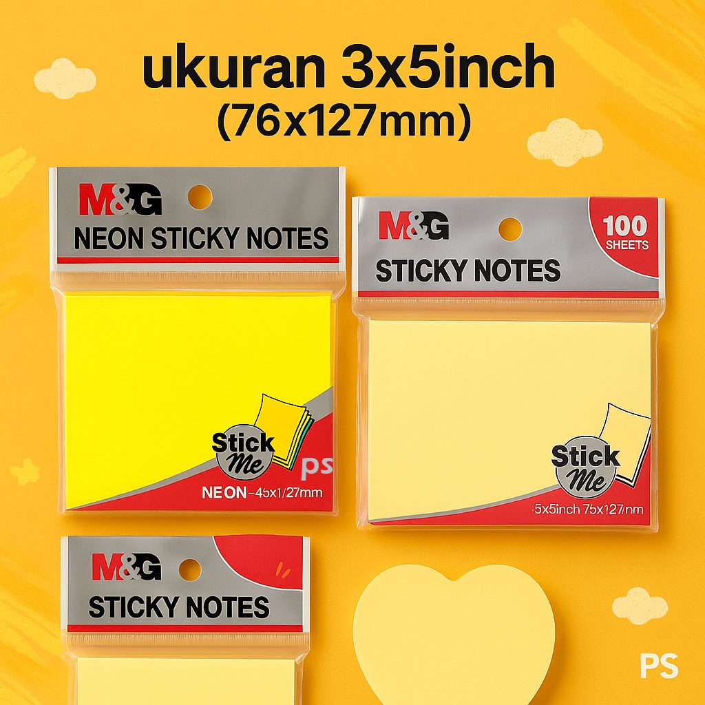 

Sticky Notes M&G 3x5 Inch | 76x127mm | Neon 4 Warna / Kuning 100 Lembar