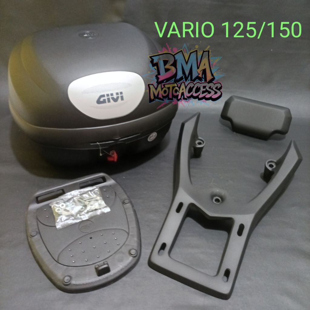 BOX GIVI E33NX & BREKET BOX+BACKREST - VARIO 125/150 OLD/NEW / PAKETAN BOX GIVI E33 NX - VARIO 125/1