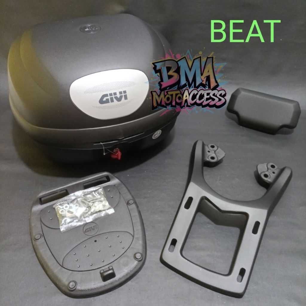 BOX GIVI E33NX & BREKET BOX+BACKREST - BEAT OLD/BEAT FI/NEW / PAKETAN BOX GIVI E33 NX - BEAT