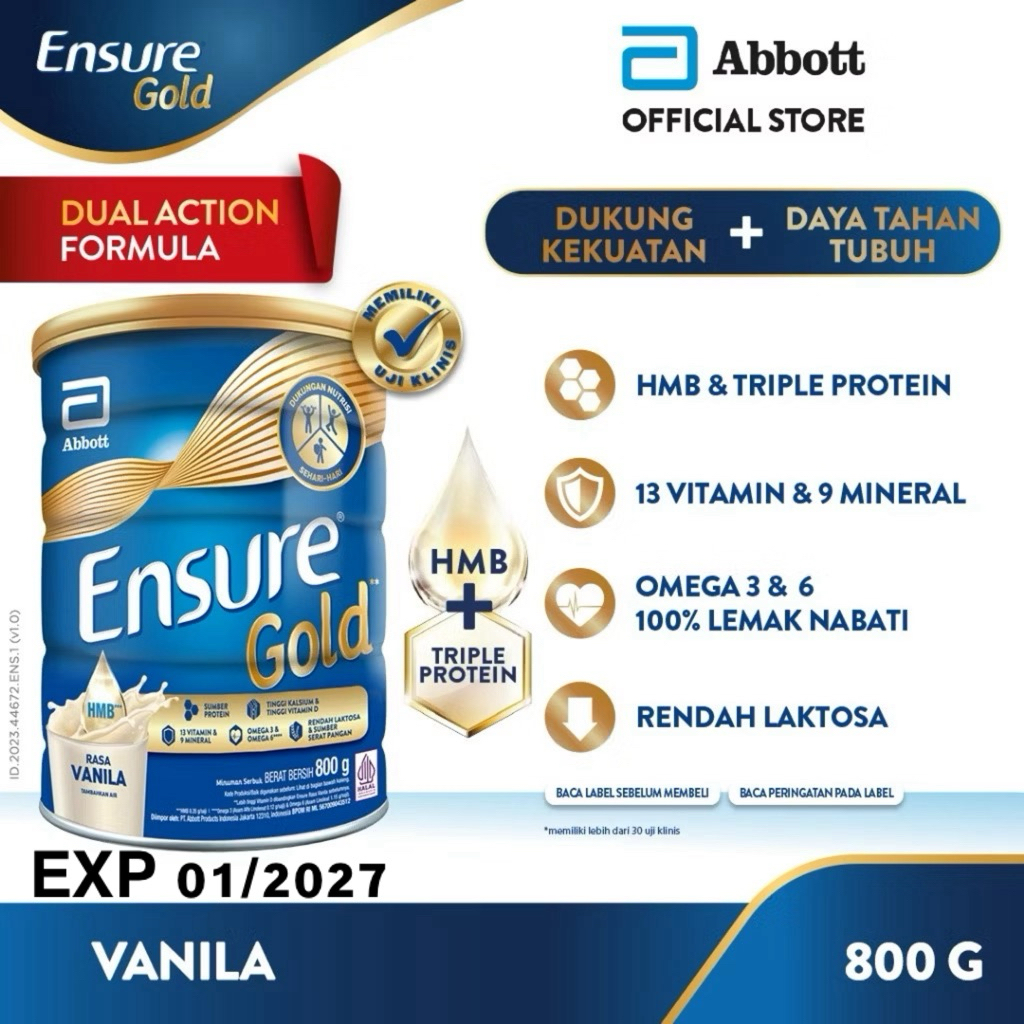 

Ensure Gold Vanila 900 gram/850gram ( New Packaging 800gram) exp 02/2027