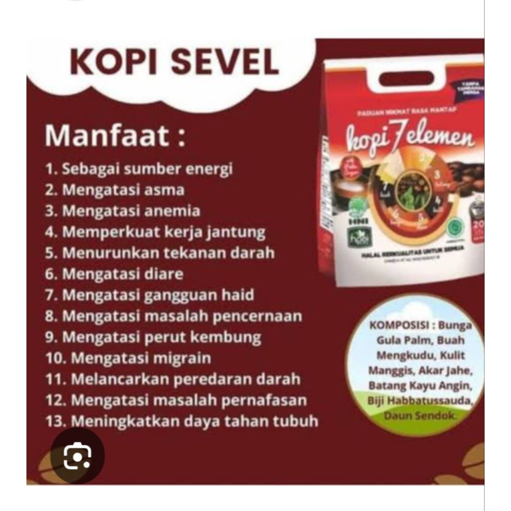 

kopi sevel 7 elemen|hnihpai|herba|isi 10 sachet|bpom|100%asli