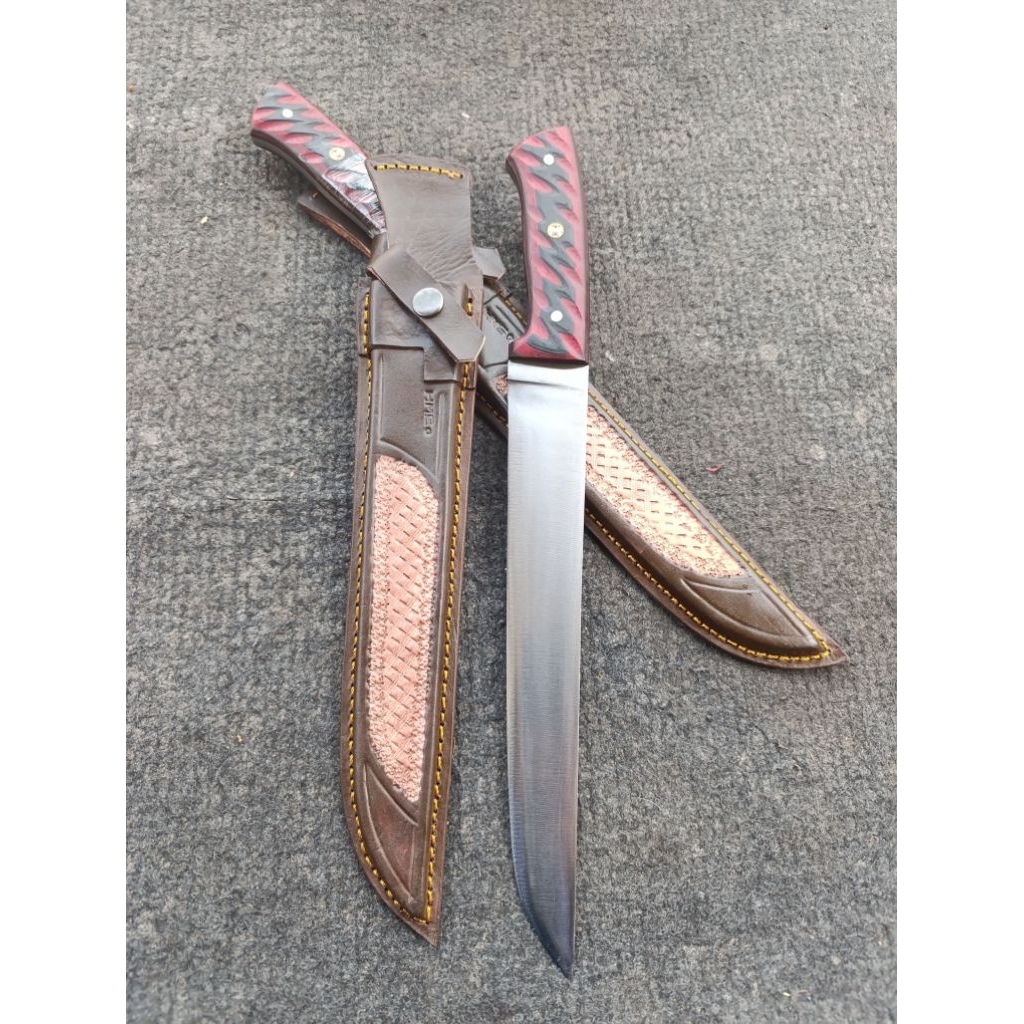 Pisau daging baja hss pultang asli kayu sonokeling mikarta kulit