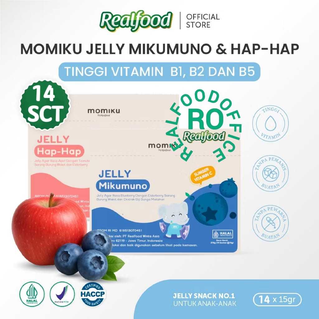 

Realfood Momiku Jelly Hap Hap & Jelly Mikumuno 14 Sct ( Cemilan Sehat Buat Si Kecil Dengan Formulasi Buah Dan Sarang Burung Walet ) RO