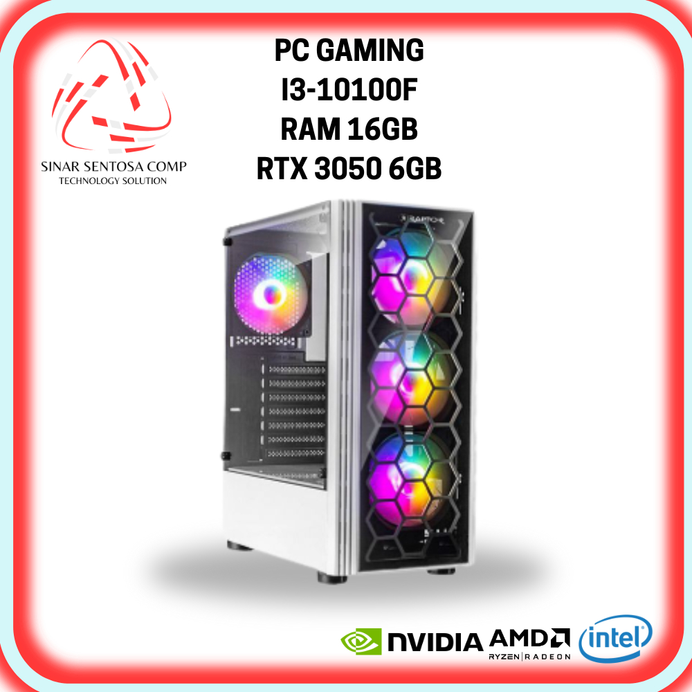 Pc Gaming Full Set I3 10100F Ram 16Gb Nvme 512Gb Rtx 3050 6Gb Cooling Liquid Siap pakai