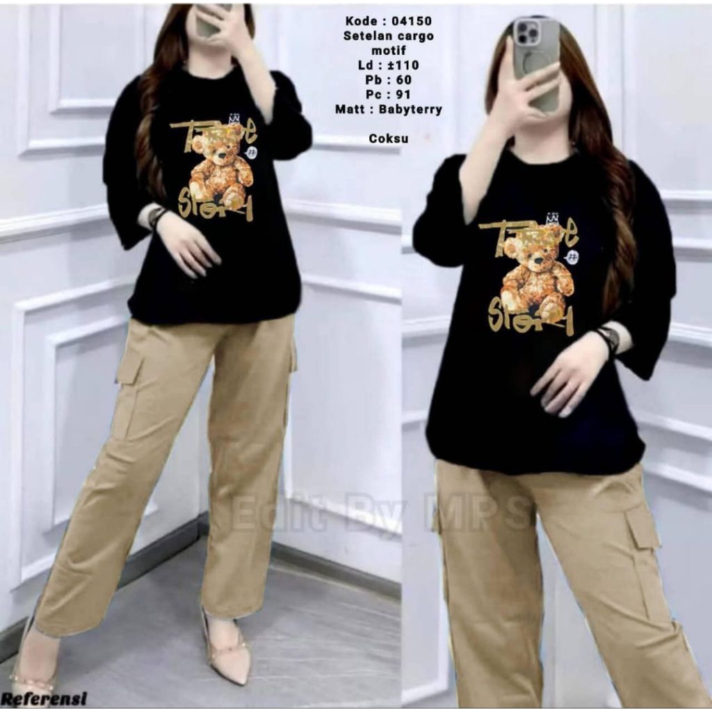 Setelan Wanita Celana Cargo Jumbo Babyterry /Setcel Cargo wanita/Oneset Cargo/Setelan Jumbo wanita/O