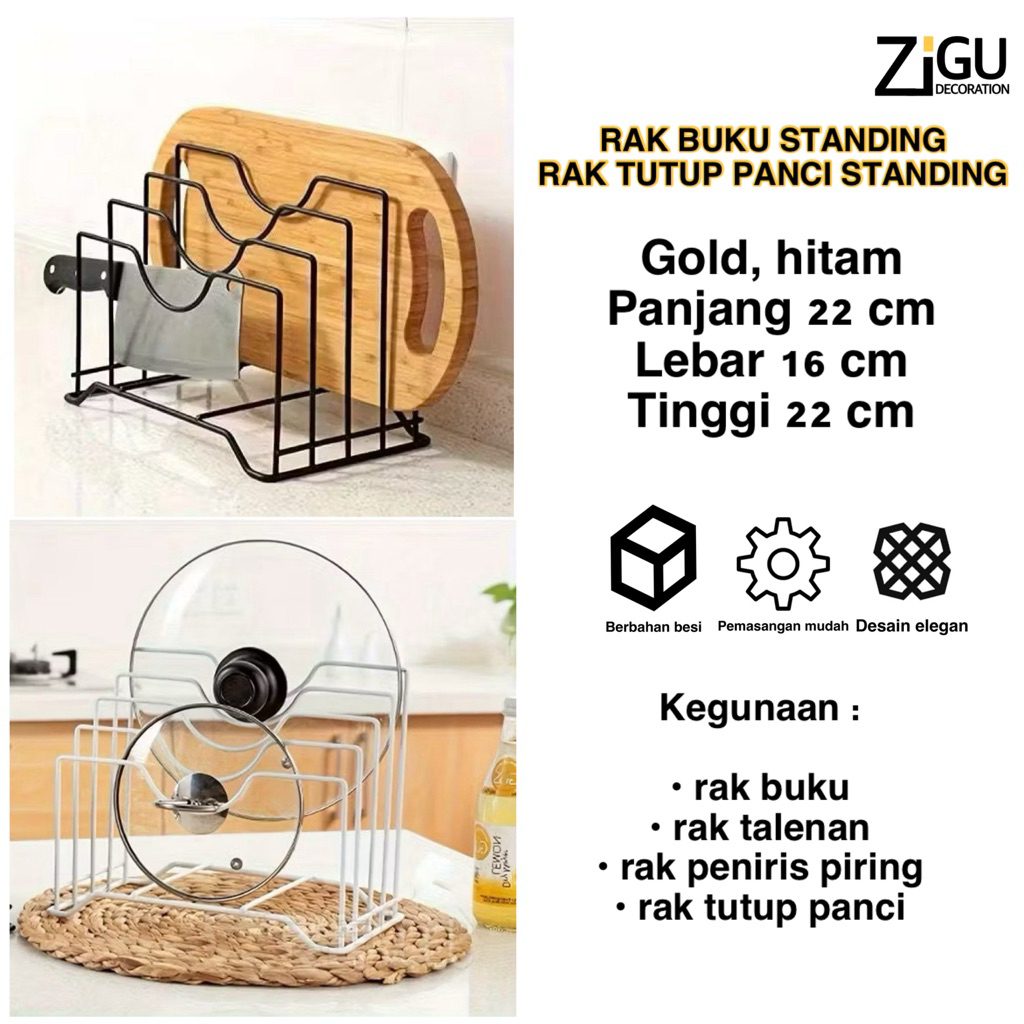 Rak Buku Susun Standing Gold atau Piring , Tutup Panci Rak Dapur dan Buku Majalah Berdiri