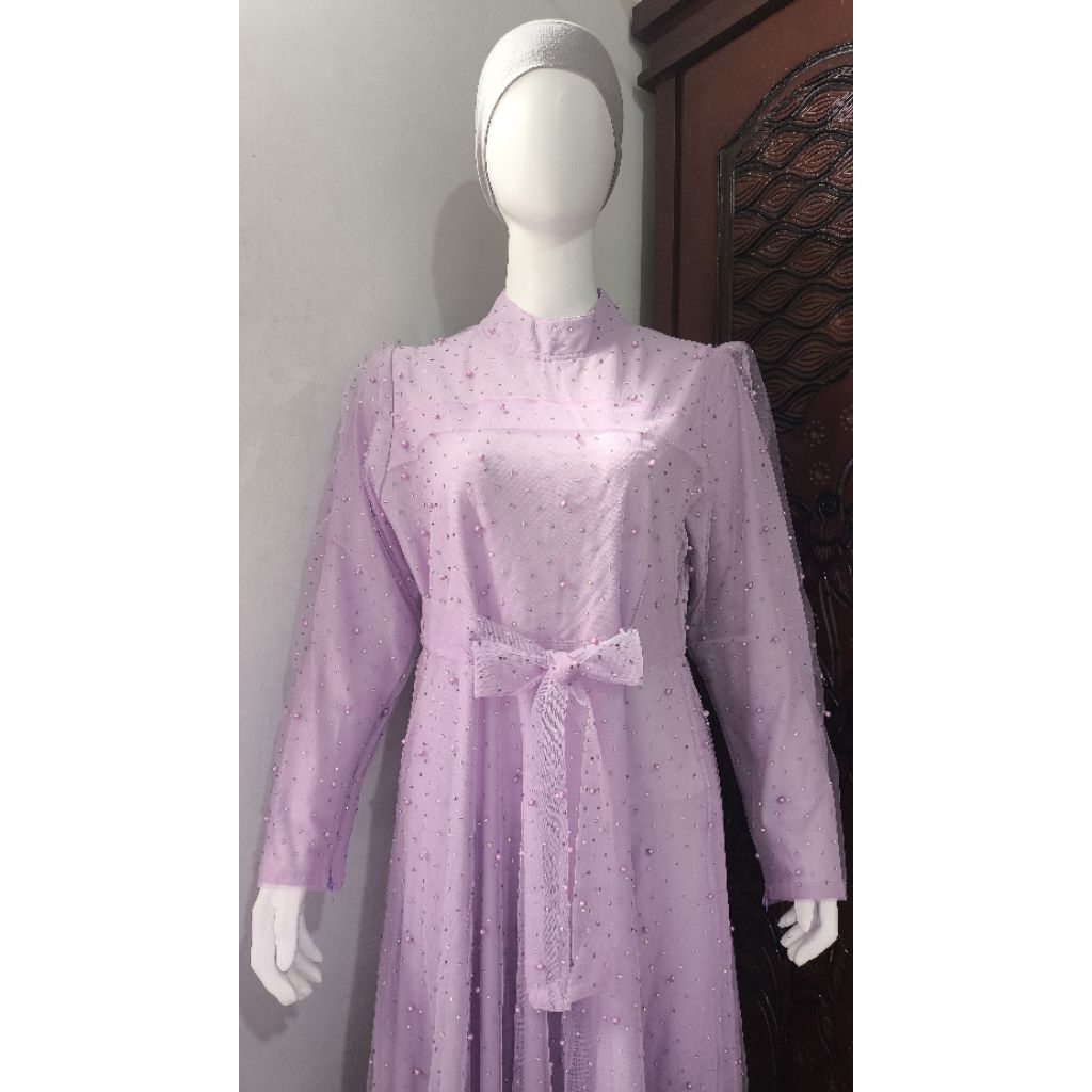 Gamis Brukat / Gamis Cinderella Tile Mutiara / Gaun Lilac full Payet Mewah