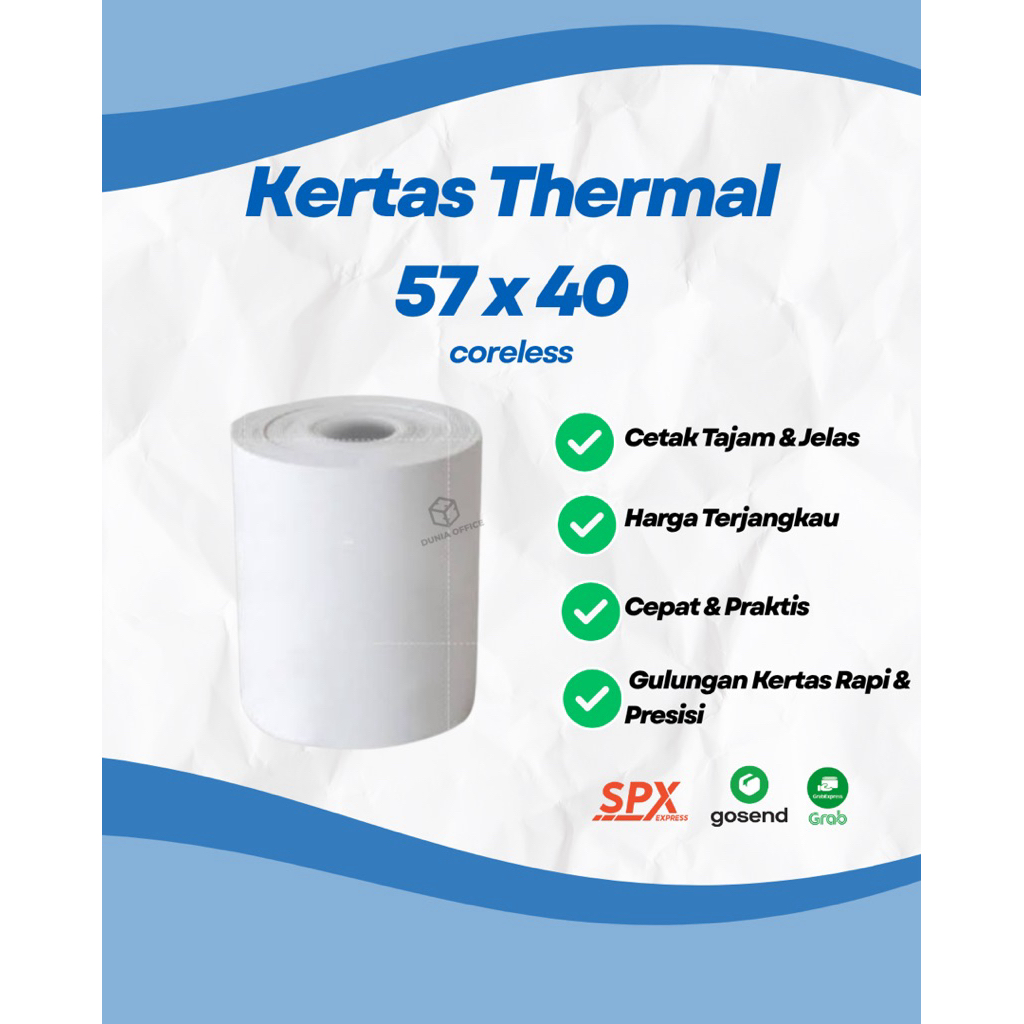 

(10pcs) Kertas Thermal EDC ukuran 57 x 40 Register Paper Roll Struk Kasir Dunia Office