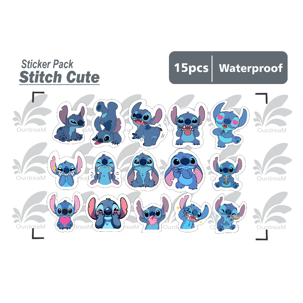 

stiker stitch cute - isi 15 pcs sticker pack tumbler helm waterproof medium size