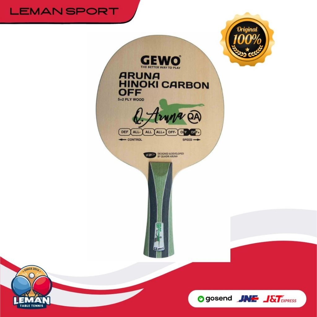 Kayu Gewo Aruna Hinoki Carbon OFF Handle / Bet Pingpong Tenis Meja