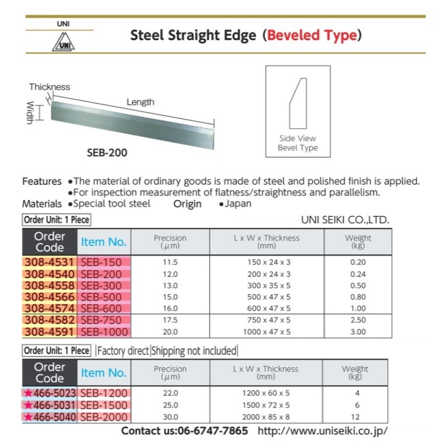 

Uni Bevel Type Straight Edge A Grade 150mm UNI SEIKI SEB-150