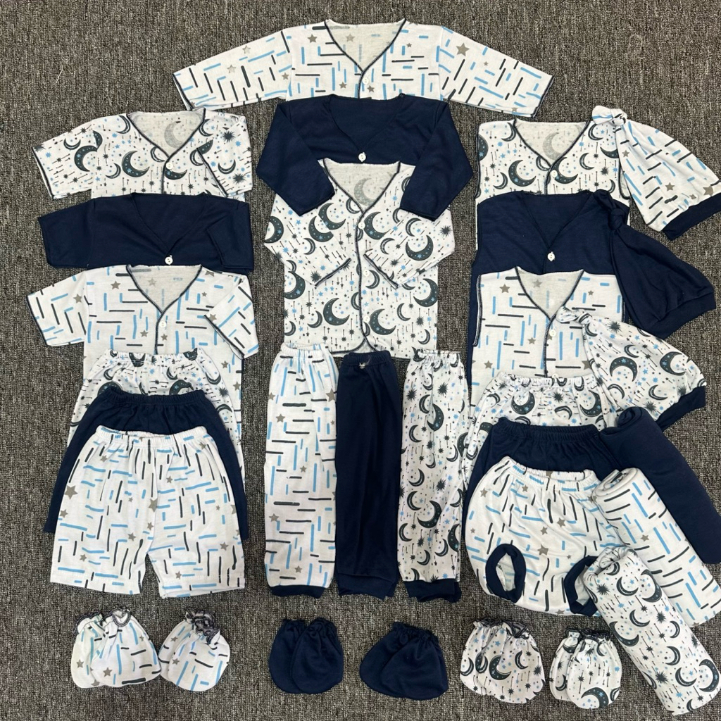 PAKET 30 PCS  Set Baju Bayi Baru Lahir Seri Warna Nevi Untuk Usia 0-3 Bulan perlengkapn lahiran sete