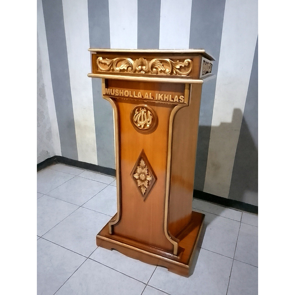 mimbar podium ceramah, podium ceramah kayu jati, podium minimalis, podium ceramah, podium kayu jati