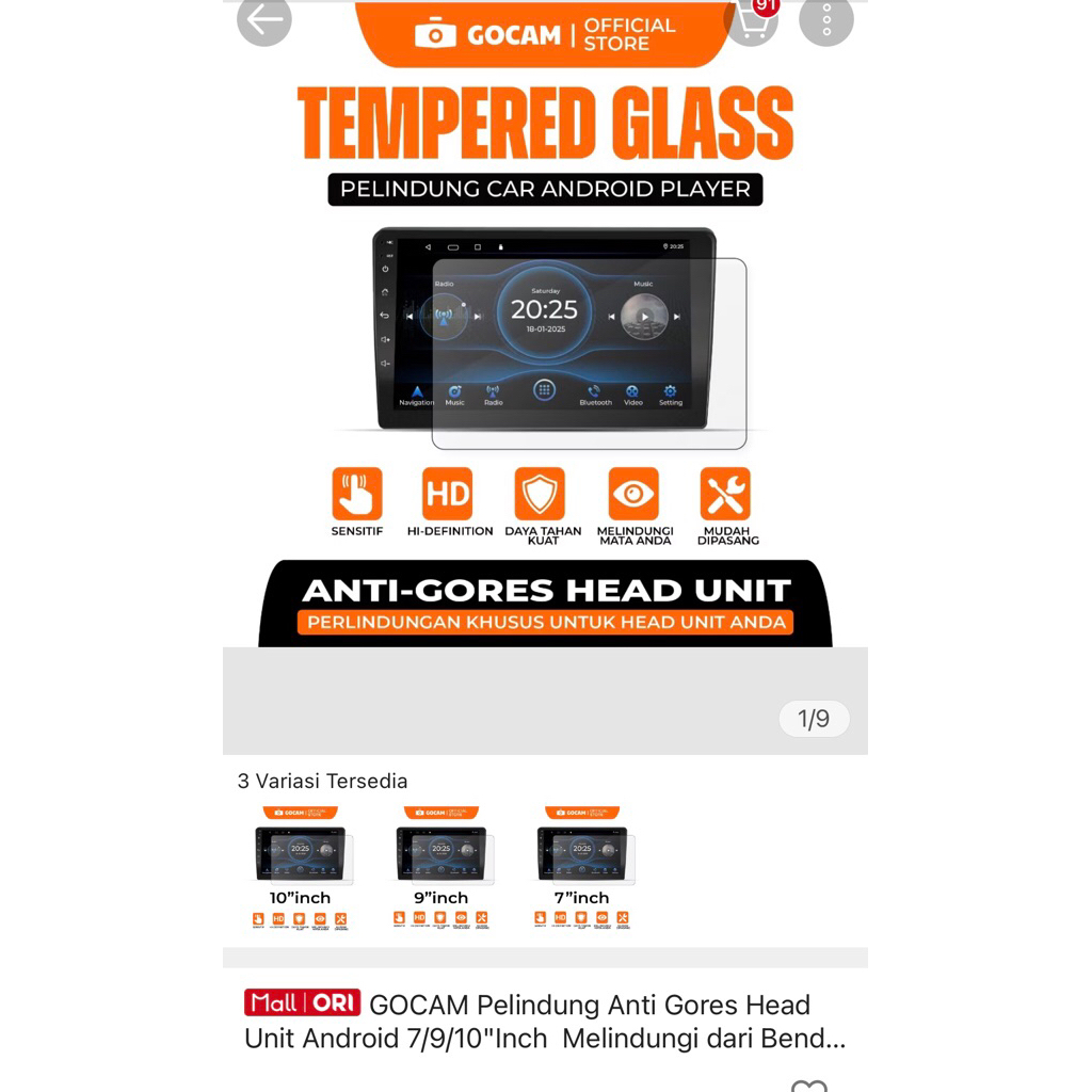 Preloved GOCAM Anti Gores Head Unit Android 7 INCH