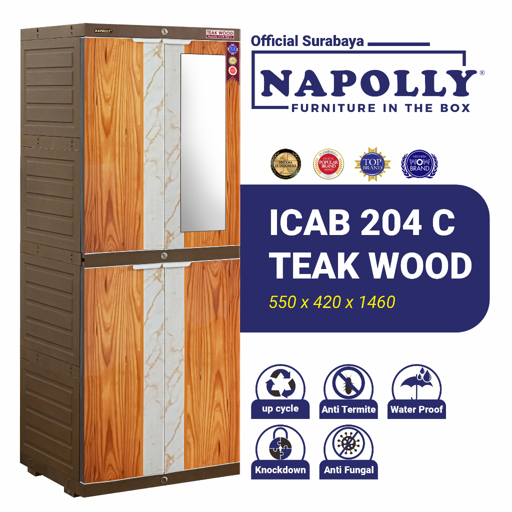Napolly (Official Surabaya) - Lemari Pakaian Plastik 2 Tower 4 Pintu 4 Susun Rak Dengan Cermin - ICA