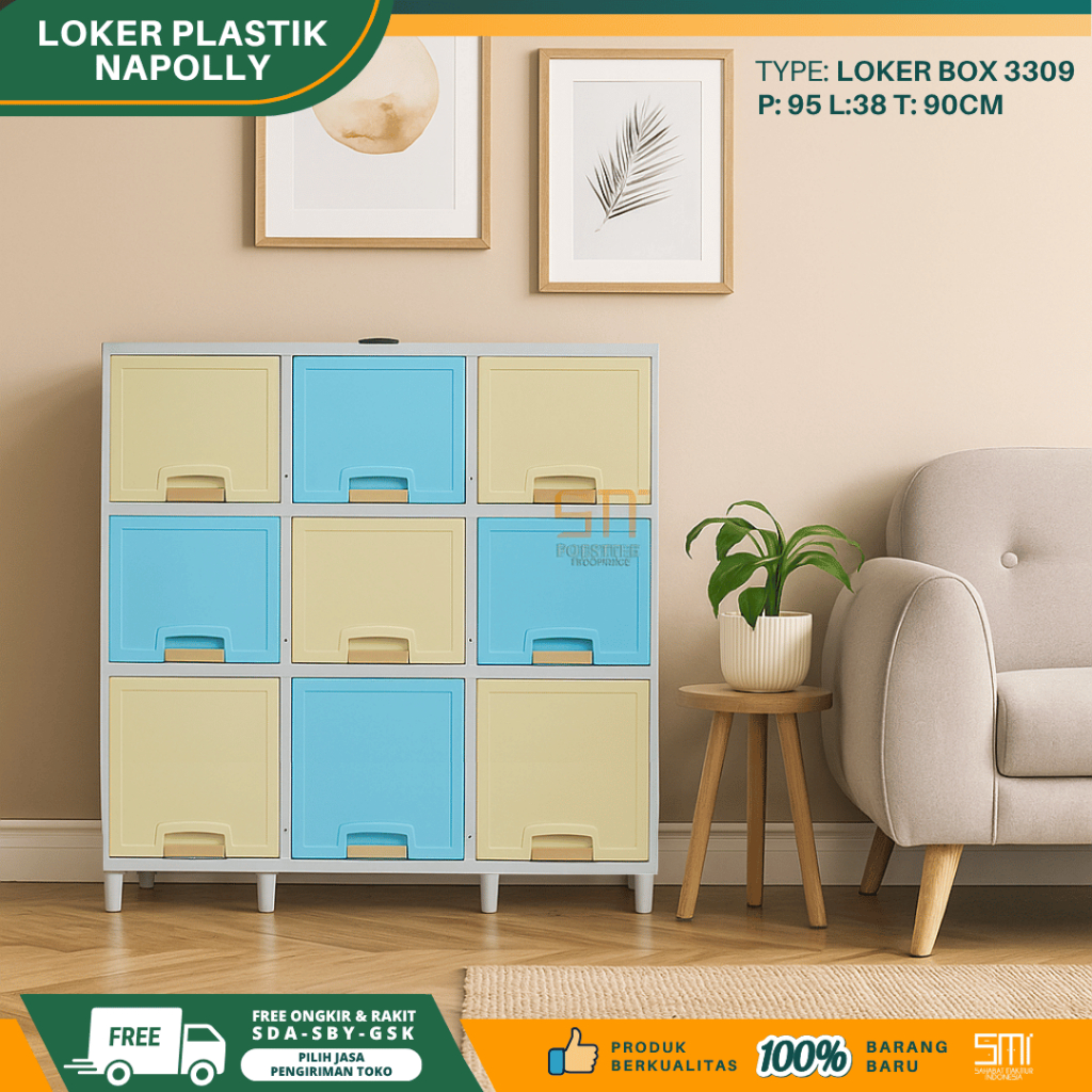 Lemari Plastik Napolly Loker Box 3309 / Locker Box Plastik / Lemari Susun Serbaguna Premium