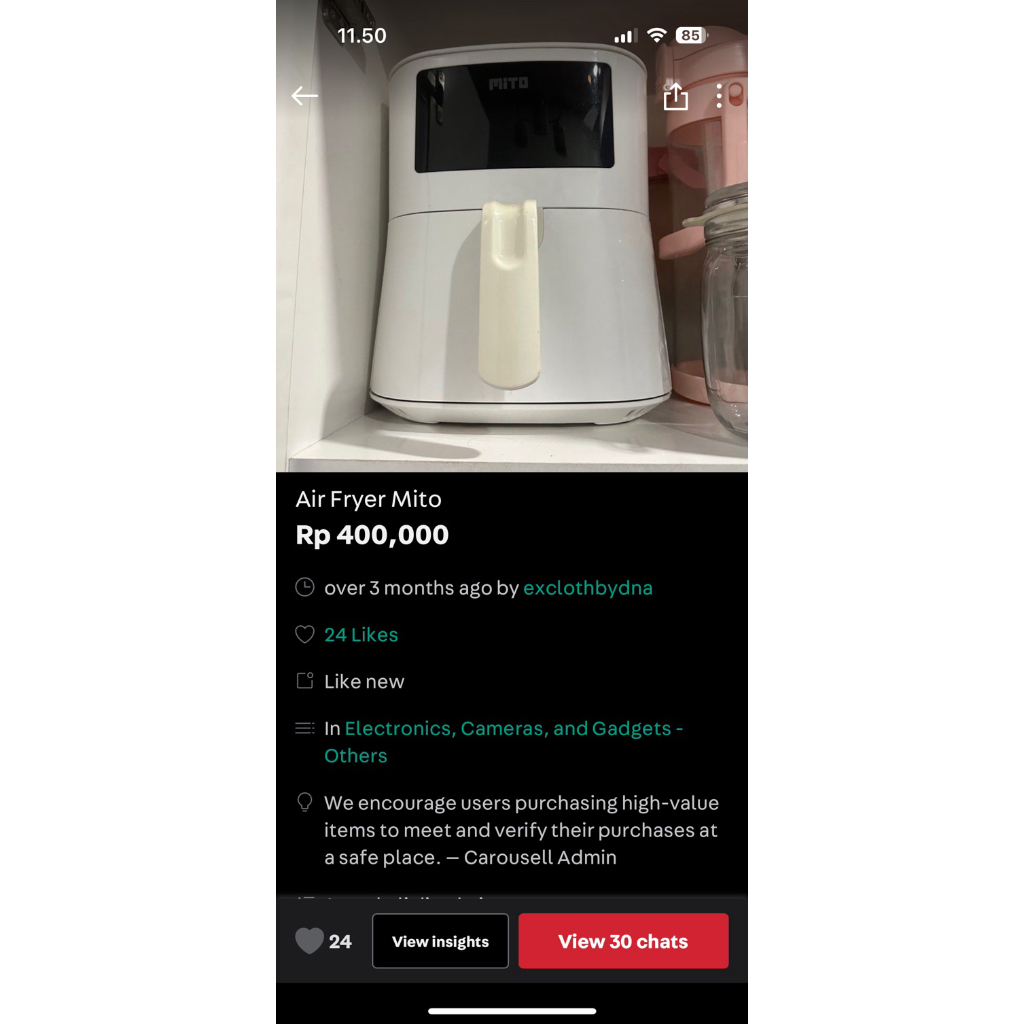 preloved air fryer mito white