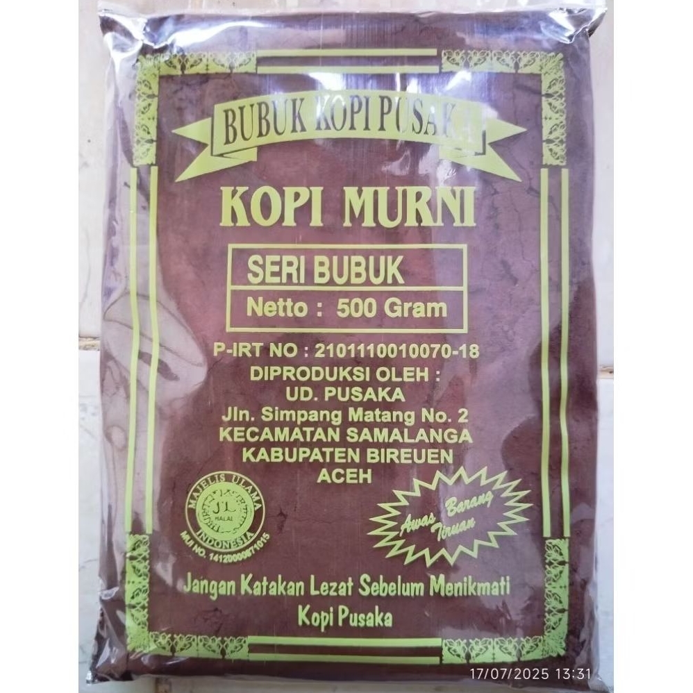 

BUBUK KOPI PUSAKA HALUS KOPI MURNI 500 GRAM