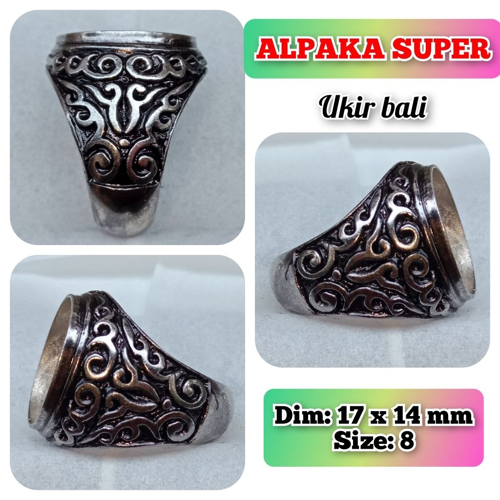 cincin emban batu akik batu permata alpaka super ukir Bali.85