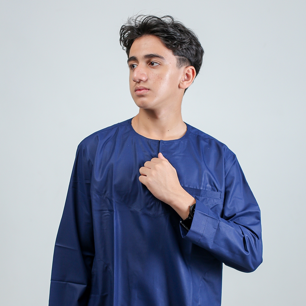 Koko Oman Sultan Lengan Panjang Tanpa Kerah Baju Koko Polos Pria Dewasa Santri Pria