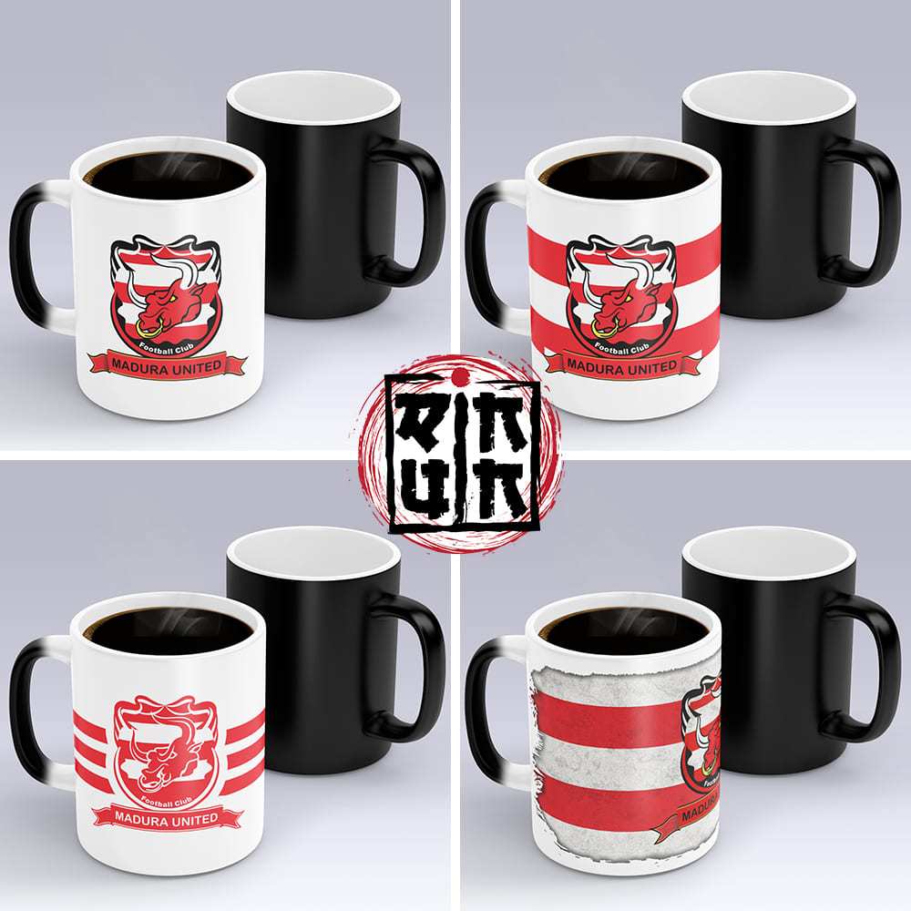 Gelas Cangkir Mug Bunglon / Mug Magic Keramik Madura United Klub Sepak Bola Liga Indonesia Bisa Beru