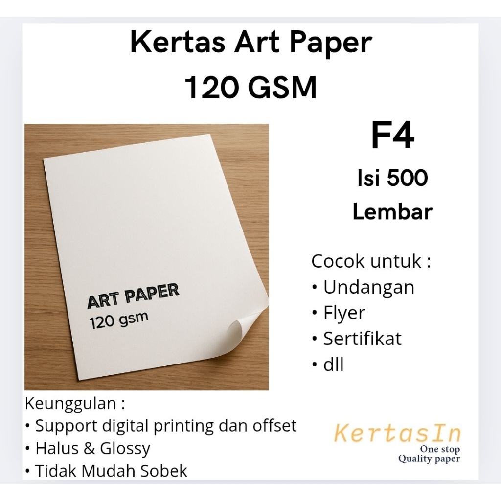 

Kertas Art Paper 120 GSM F4 Isi 500 Lembar / 1 Rim – Halus & Putih Cocok untuk Cetak Brosur, Poster, Katalog