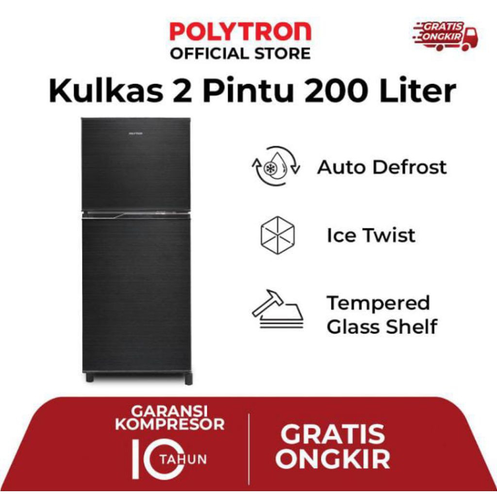 KULKAS 2 PINTU POLYTRON PRB-200Y LEMARI ES LOW WATT HEMAT LISTRIK