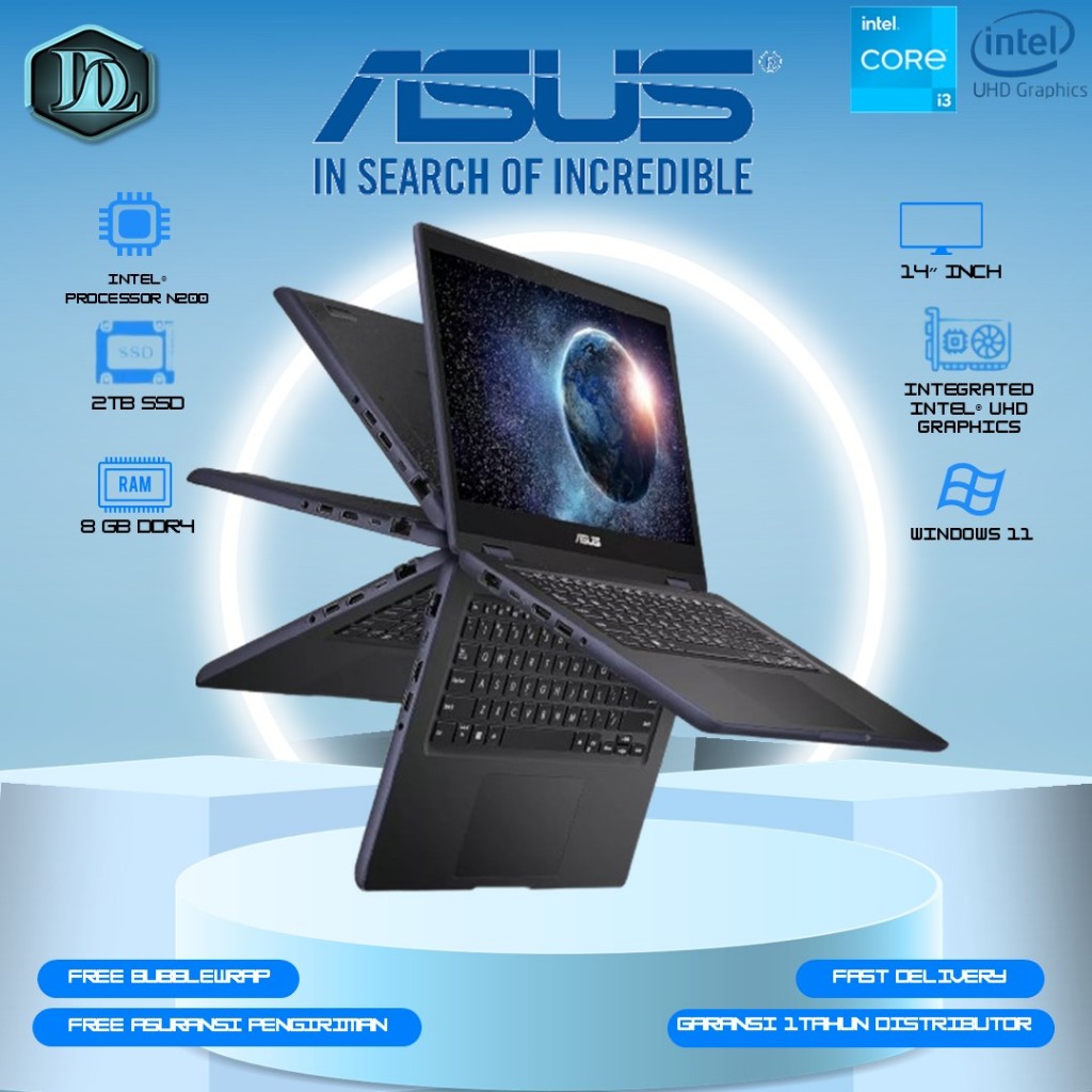 Laptop 2in1 Flip Touchscreen Asus Intel Core i3 N305 Ram 8GB 2TB SSD FHD Windows 11 Office Grey