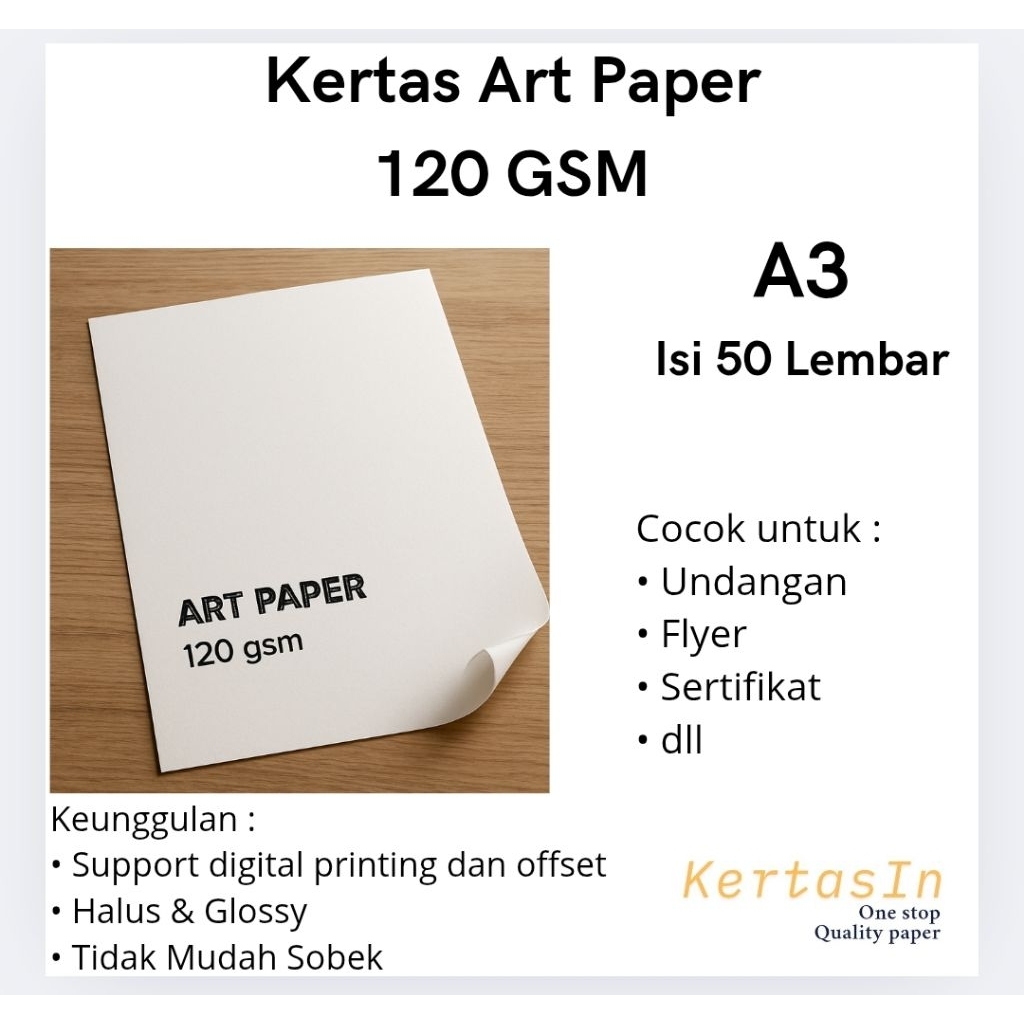

Kertas Art Paper 120 GSM A3 Isi 50 Lembar – Halus & Putih Cocok untuk Cetak Brosur, Poster, Katalog