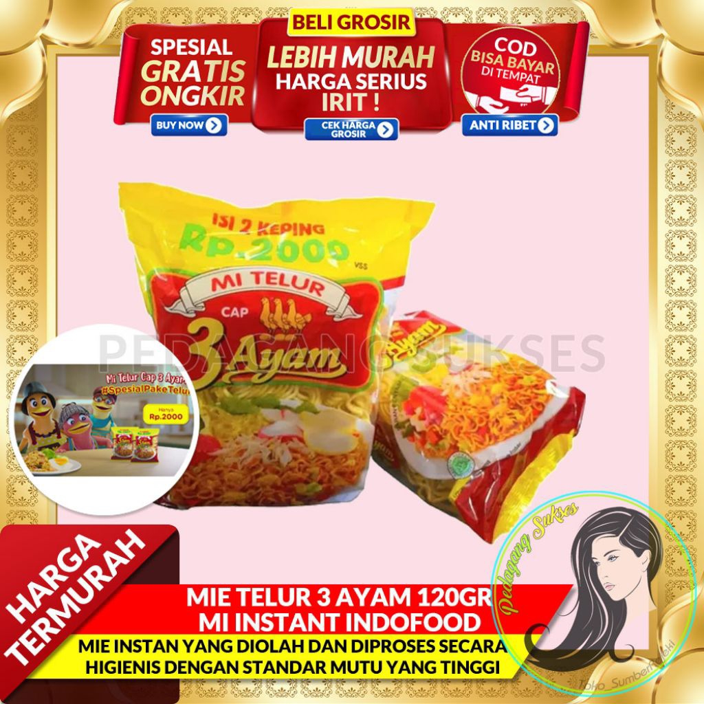 

MIE TELUR 3 AYAM 120GR ( 1 BUNGKUS ) MI INSTANT INDOFOOD