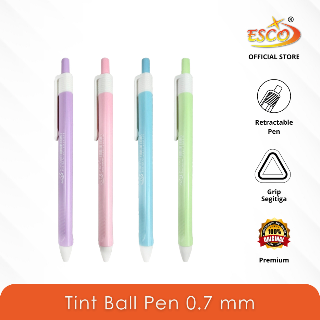 

Esco Tint Ball Pen - Pulpen 0.7 mm Tinta Hitam Body Pastel 12 Pcs (BP-382)