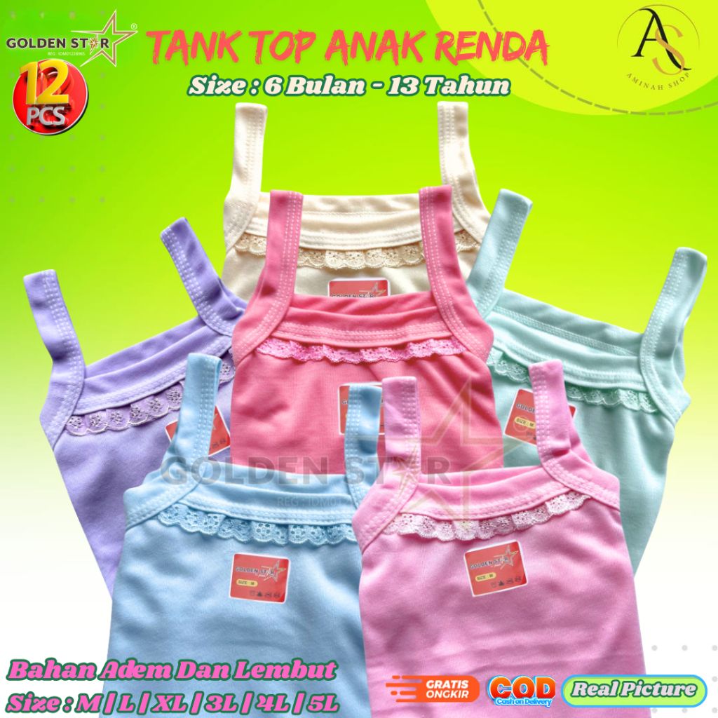 1 Lusin Singlet Anak Kaos Dalam Bayi dan Anak Perempuan Tangtop Anak Perempuan Sampai Remaja - Singl