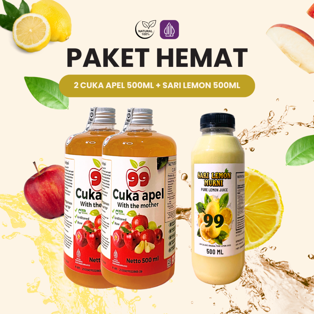 

BUNDLING 2+1 Cuka Apel Sari Lemon Asli 100% Original Tanpa Pengawet 500 ml