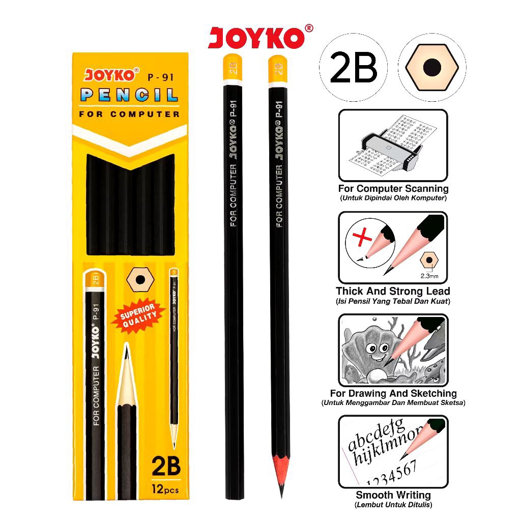 

Joyko P-91 2B | Pencil For Computer | Pensil Kayu Komputer 2B